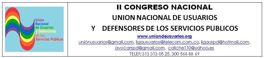 II Congreso Nacional de Usuarios y Defensores  de los Servicios Públicos Domiciliarios
